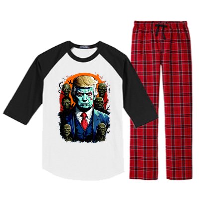 Donald Trump Halloween Silhouette With Zombies Raglan Sleeve Pajama Set