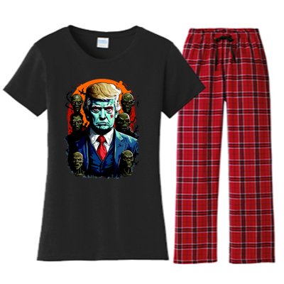 Donald Trump Halloween Silhouette With Zombies Women's Flannel Pajama Set