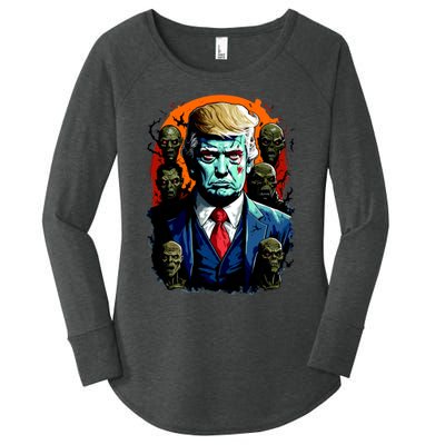 Donald Trump Halloween Silhouette With Zombies Women's Perfect Tri Tunic Long Sleeve Shirt