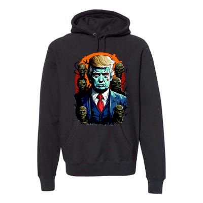 Donald Trump Halloween Silhouette With Zombies Premium Hoodie