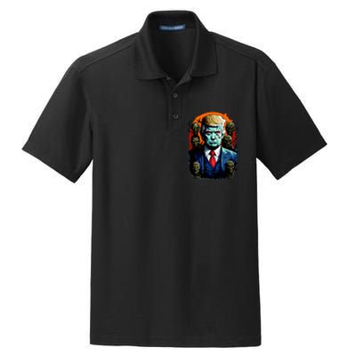 Donald Trump Halloween Silhouette With Zombies Dry Zone Grid Polo