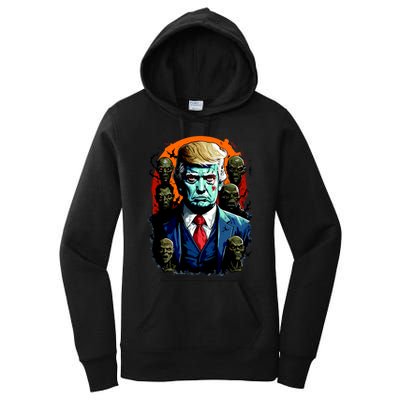 Donald Trump Halloween Silhouette With Zombies Women's Pullover Hoodie