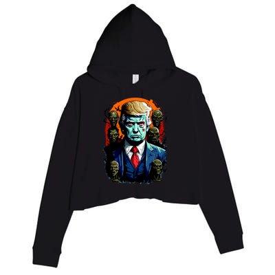 Donald Trump Halloween Silhouette With Zombies Crop Fleece Hoodie