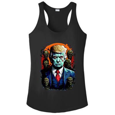 Donald Trump Halloween Silhouette With Zombies Ladies PosiCharge Competitor Racerback Tank