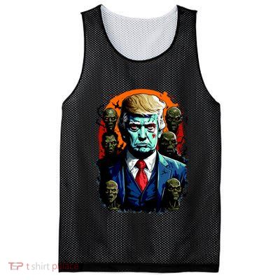 Donald Trump Halloween Silhouette With Zombies Mesh Reversible Basketball Jersey Tank