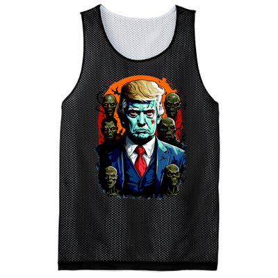 Donald Trump Halloween Silhouette With Zombies Mesh Reversible Basketball Jersey Tank