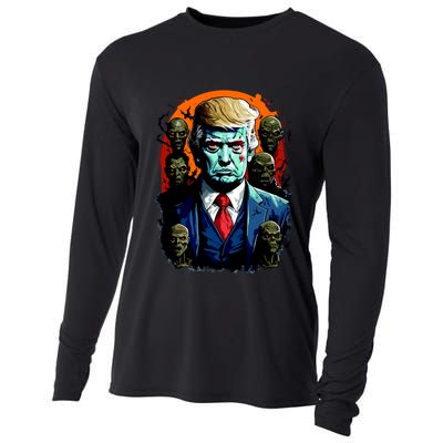 Donald Trump Halloween Silhouette With Zombies Cooling Performance Long Sleeve Crew