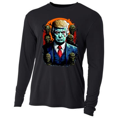 Donald Trump Halloween Silhouette With Zombies Cooling Performance Long Sleeve Crew