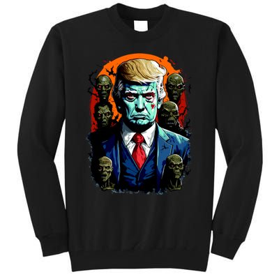 Donald Trump Halloween Silhouette With Zombies Tall Sweatshirt