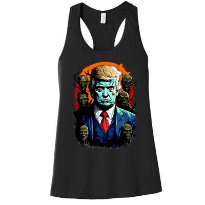 Donald Trump Halloween Silhouette With Zombies Women's Racerback Tank