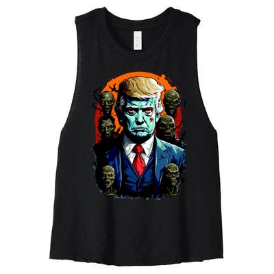 Donald Trump Halloween Silhouette With Zombies Women's Racerback Cropped Tank