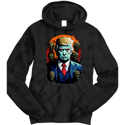 Donald Trump Halloween Silhouette With Zombies Tie Dye Hoodie