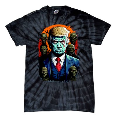 Donald Trump Halloween Silhouette With Zombies Tie-Dye T-Shirt