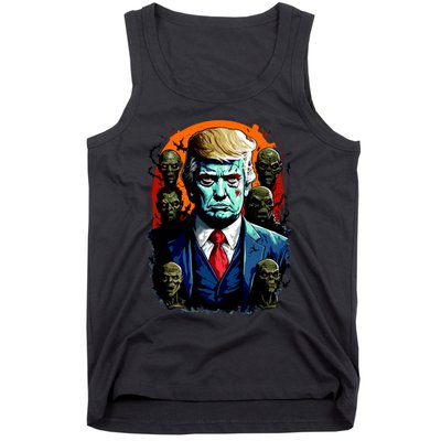 Donald Trump Halloween Silhouette With Zombies Tank Top