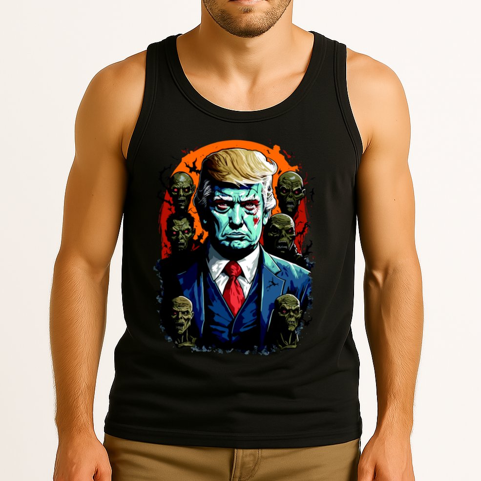 Donald Trump Halloween Silhouette With Zombies Tank Top