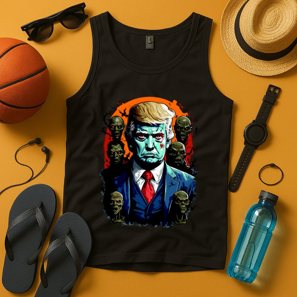 Donald Trump Halloween Silhouette With Zombies Tank Top