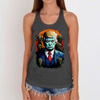 Donald Trump Halloween Silhouette With Zombies Women's Knotted Racerback Tank