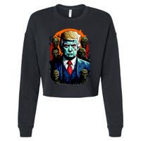 Donald Trump Halloween Silhouette With Zombies Cropped Pullover Crew