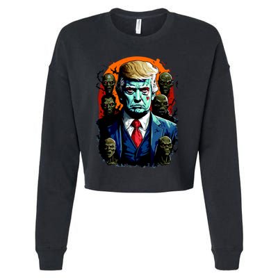 Donald Trump Halloween Silhouette With Zombies Cropped Pullover Crew