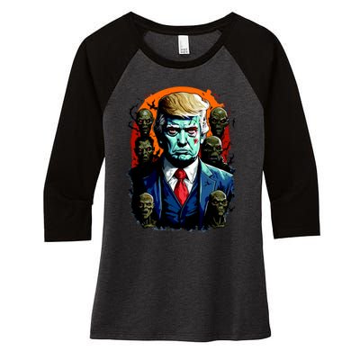 Donald Trump Halloween Silhouette With Zombies Women's Tri-Blend 3/4-Sleeve Raglan Shirt