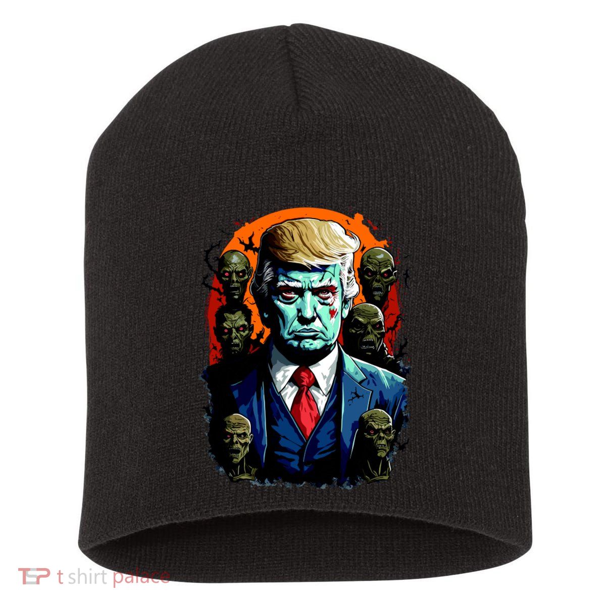 Donald Trump Halloween Silhouette With Zombies Short Acrylic Beanie