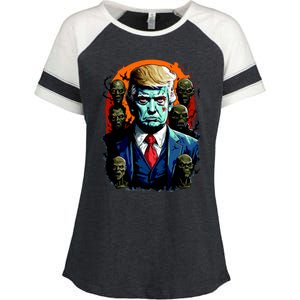 Donald Trump Halloween Silhouette With Zombies Enza Ladies Jersey Colorblock Tee