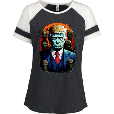 Donald Trump Halloween Silhouette With Zombies Enza Ladies Jersey Colorblock Tee