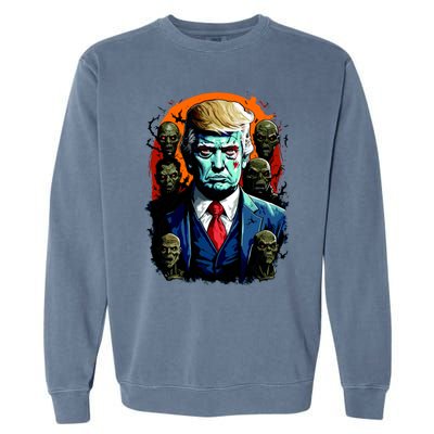 Donald Trump Halloween Silhouette With Zombies Garment-Dyed Sweatshirt