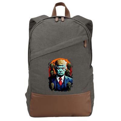 Donald Trump Halloween Silhouette With Zombies Cotton Canvas Backpack