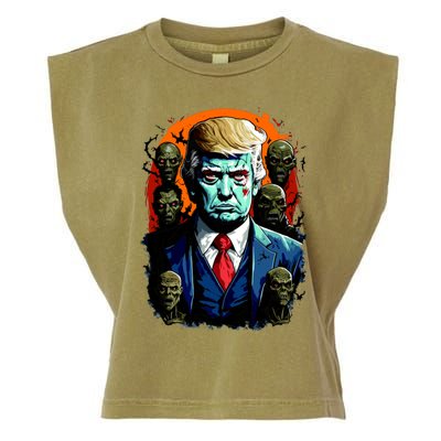 Donald Trump Halloween Silhouette With Zombies Garment-Dyed Women's Muscle Tee