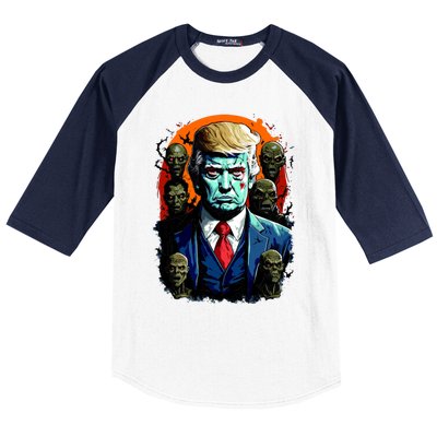 Donald Trump Halloween Silhouette With Zombies Baseball Sleeve Shirt