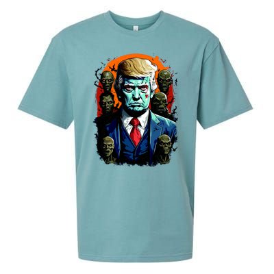 Donald Trump Halloween Silhouette With Zombies Sueded Cloud Jersey T-Shirt