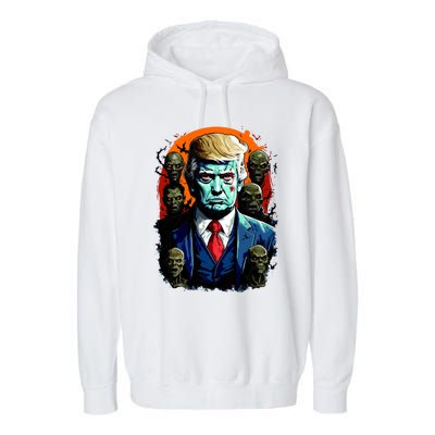 Donald Trump Halloween Silhouette With Zombies Garment-Dyed Fleece Hoodie