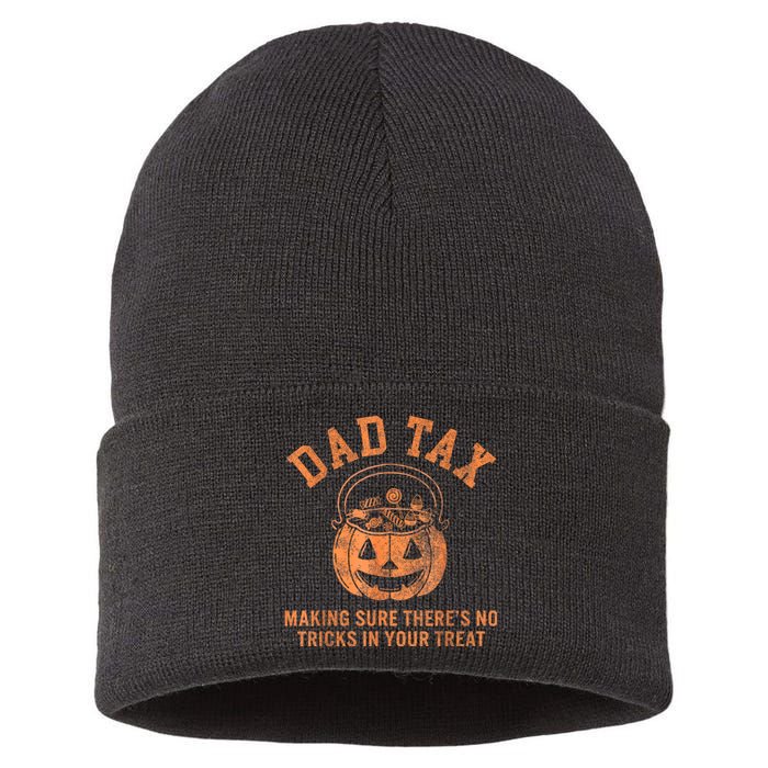 Dad Tax Halloween Trick Or Treat Pumpkin Funny Dad Joke Sustainable Knit Beanie