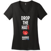 Drop The Hate No Maga Hat Vote Kamala Harris Tim Walz 24 Women's V-Neck T-Shirt