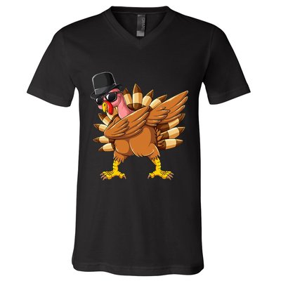Dabbing Turkey Hat Funny Gifts Thanksgiving V-Neck T-Shirt