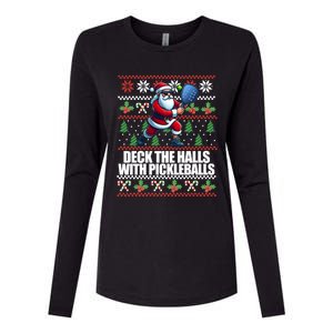 Deck The Halls Pickle Balls Ugly Christmas Pickleball Memes Funny Gift Womens Cotton Relaxed Long Sleeve T-Shirt