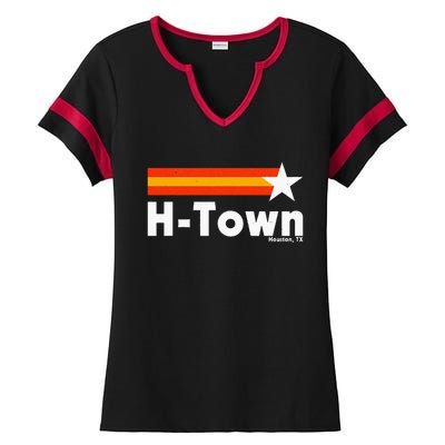 Distressed Town Houston Texas Strong Retro Houston Ladies Halftime Notch Neck Tee