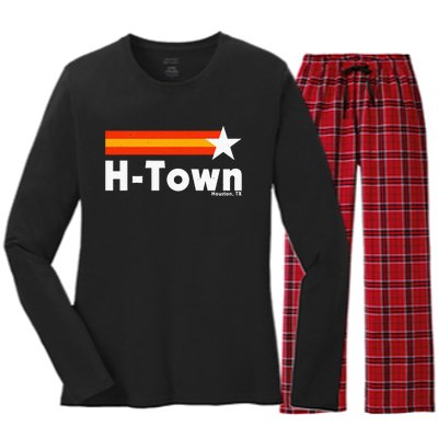 Distressed Town Houston Texas Strong Retro Houston Women's Long Sleeve Flannel Pajama Set 