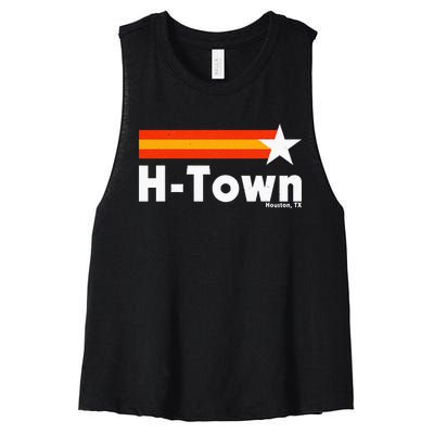 Distressed Town Houston Texas Strong Retro Houston Women's Racerback Cropped Tank