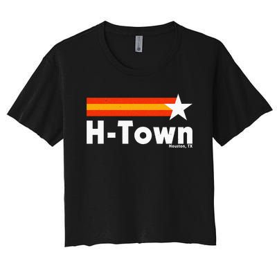 Distressed Town Houston Texas Strong Retro Houston Women's Crop Top Tee