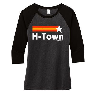 Distressed Town Houston Texas Strong Retro Houston Women's Tri-Blend 3/4-Sleeve Raglan Shirt