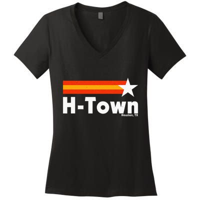 Distressed Town Houston Texas Strong Retro Houston Women's V-Neck T-Shirt