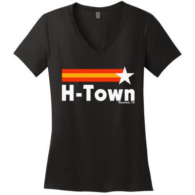 Distressed Town Houston Texas Strong Retro Houston Women's V-Neck T-Shirt