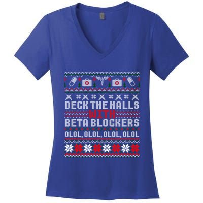 Deck The Halls Beta Blockers Nurse Christmas Ugly Cute Gift Cute Gift Women's V-Neck T-Shirt
