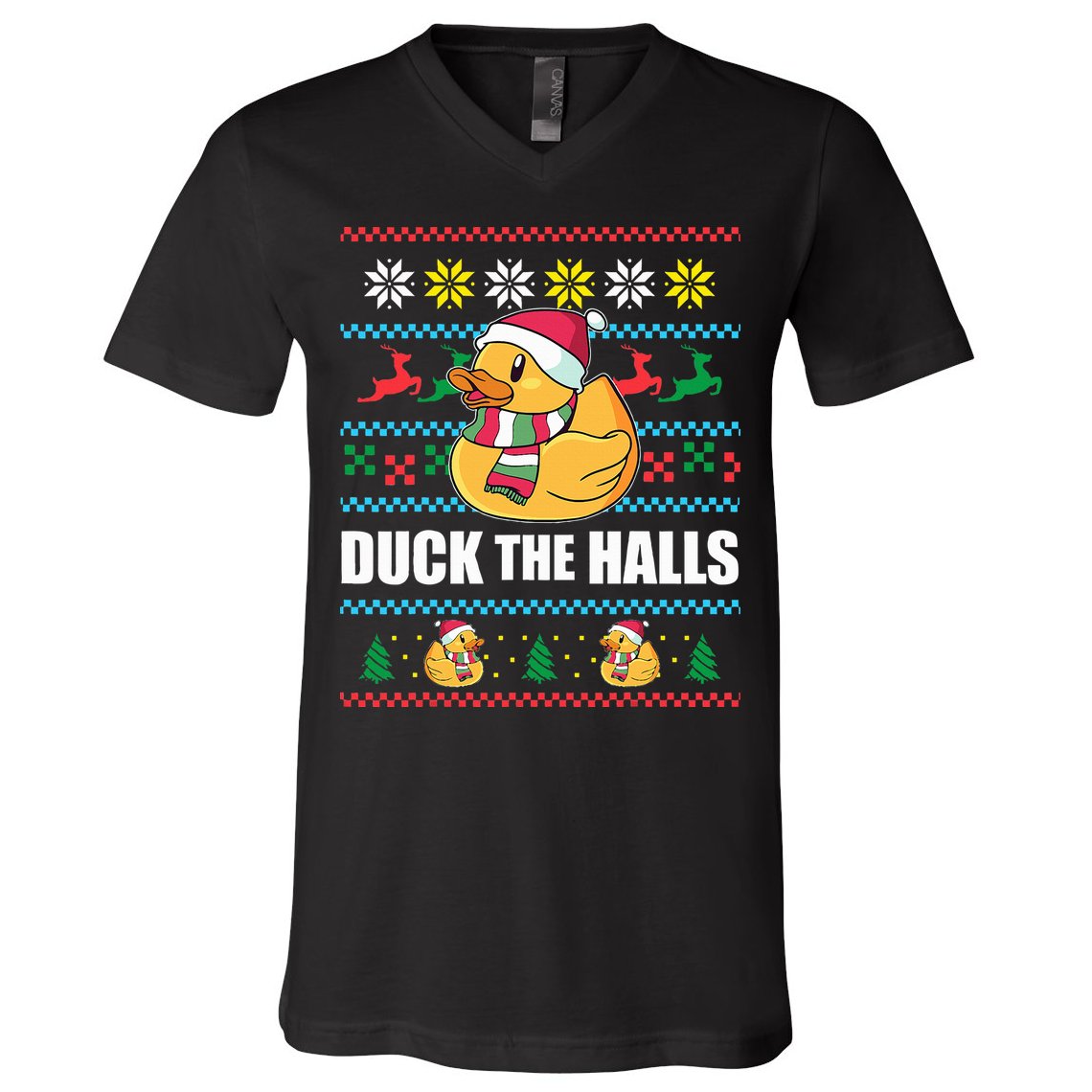DUCK THE HALLS Funny Ugly Christmas Sweater Meme Gift V-Neck T-Shirt