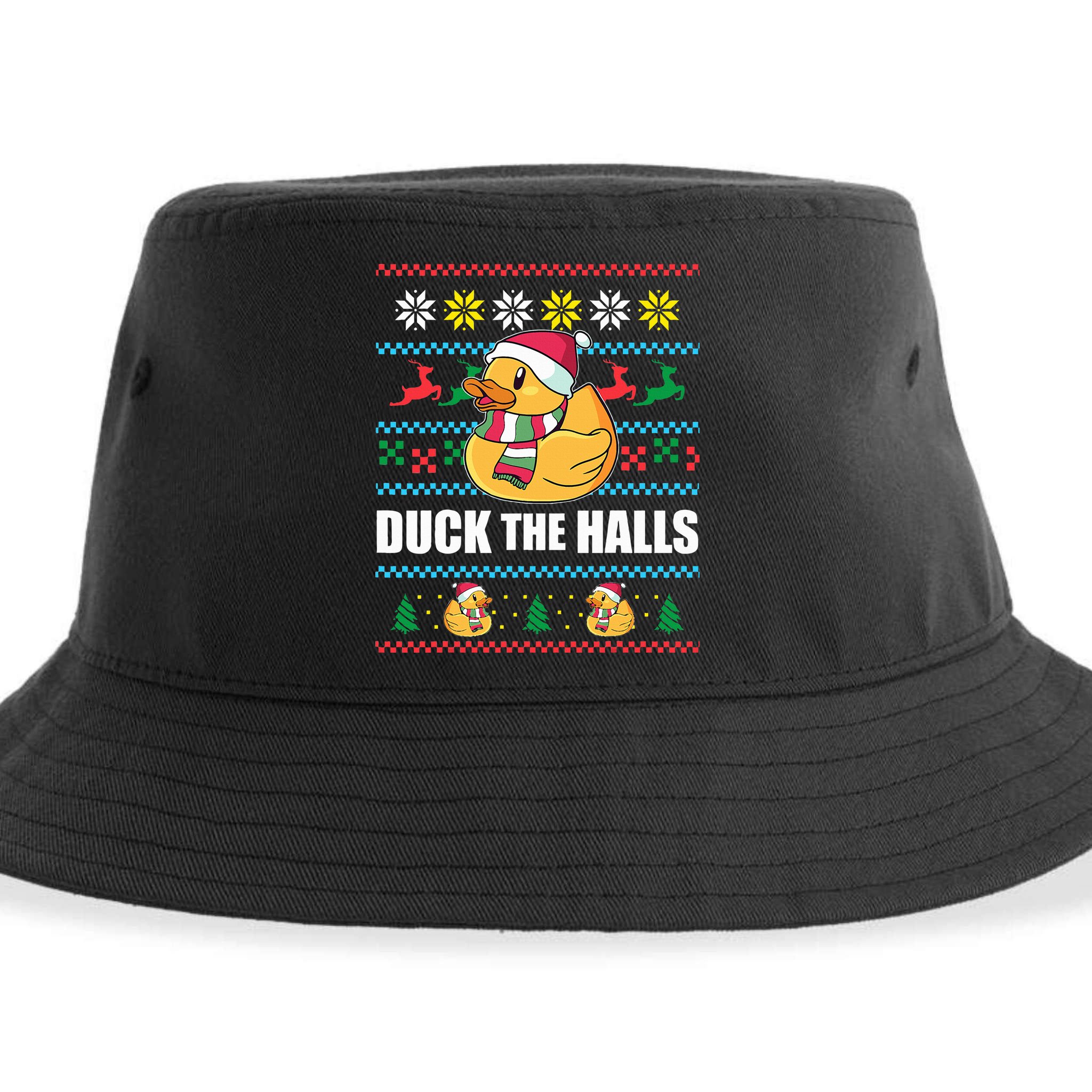 DUCK THE HALLS Funny Ugly Christmas Sweater Meme Gift Sustainable Bucket Hat