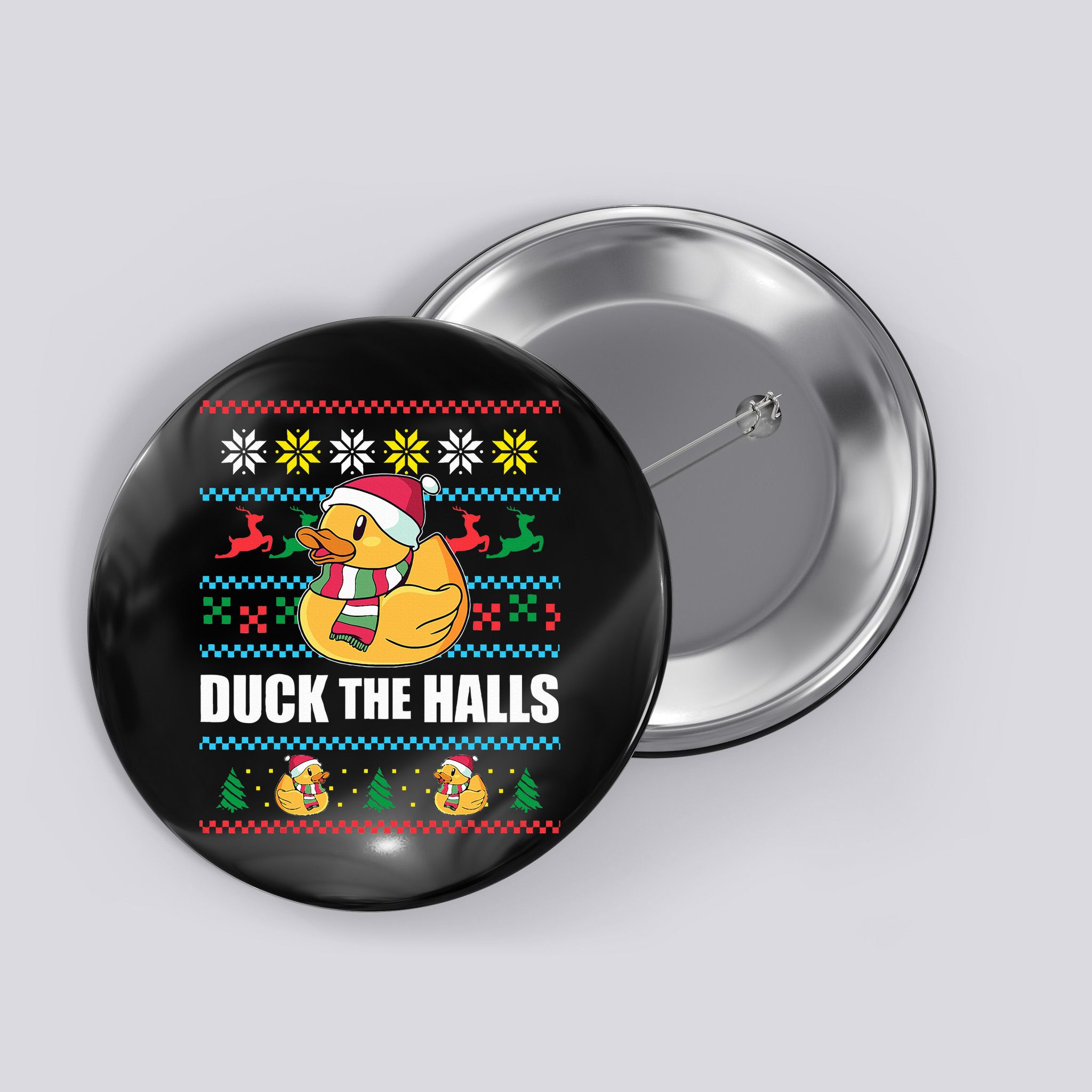 DUCK THE HALLS Funny Ugly Christmas Sweater Meme Gift Button