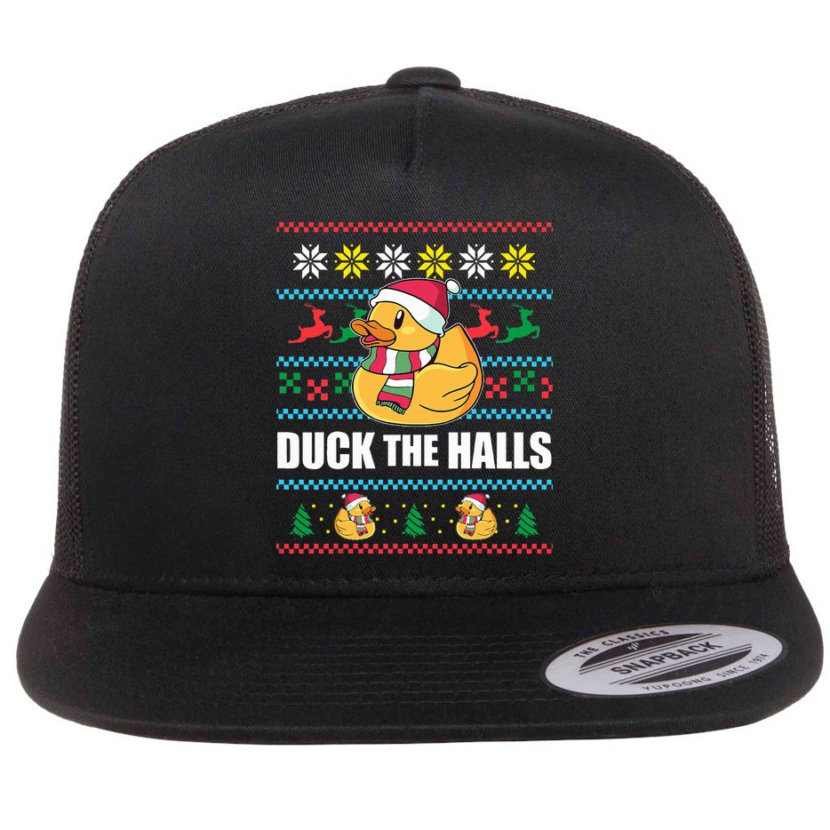 DUCK THE HALLS Funny Ugly Christmas Sweater Meme Gift Flat Bill Trucker Hat