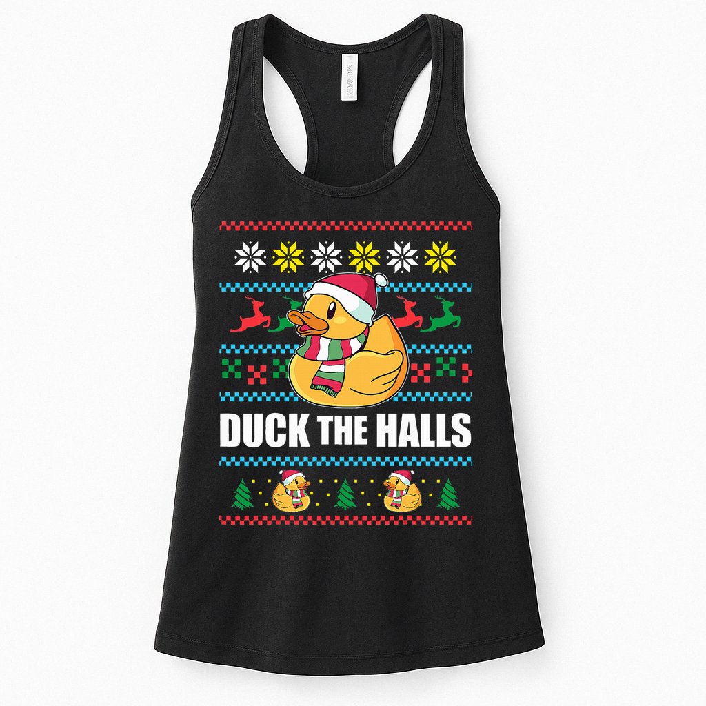 DUCK THE HALLS Funny Ugly Christmas Sweater Meme Gift Womens Tank Top
